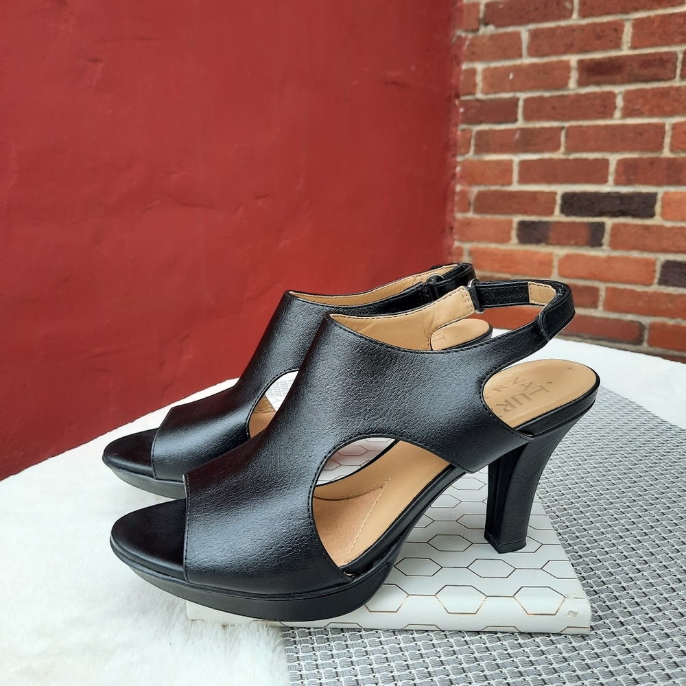 Naturalizer Dalton Platform Slingback T Strap Cutout Heels Pumps Black 6.5 NEW
